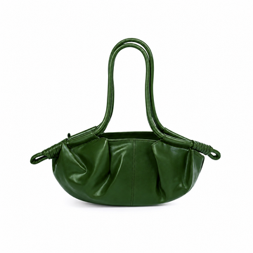 Ruched Slouchy Handbag – Forest Green Vegan Leather Top Handle Bag