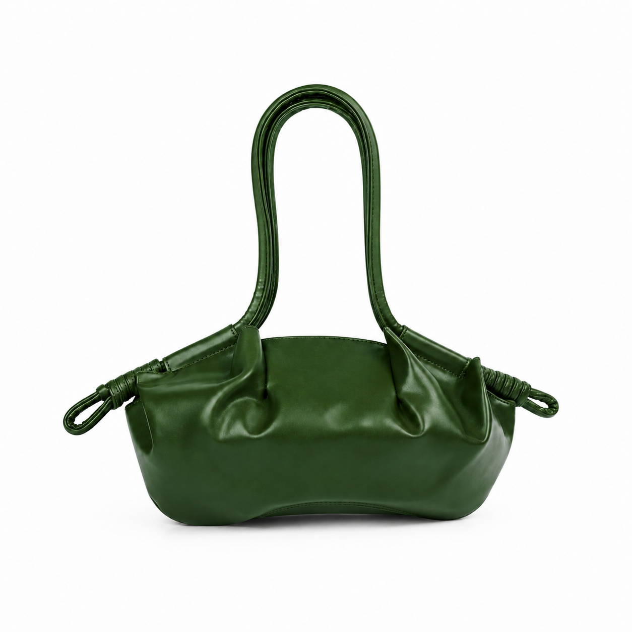 Ruched Slouchy Handbag – Forest Green Vegan Leather Top Handle Bag