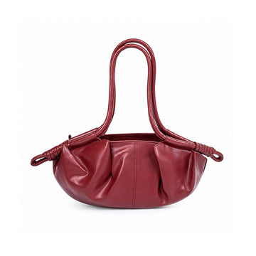 Ruched Slouchy Handbag – Burgundy Vegan Leather Top Handle Bag