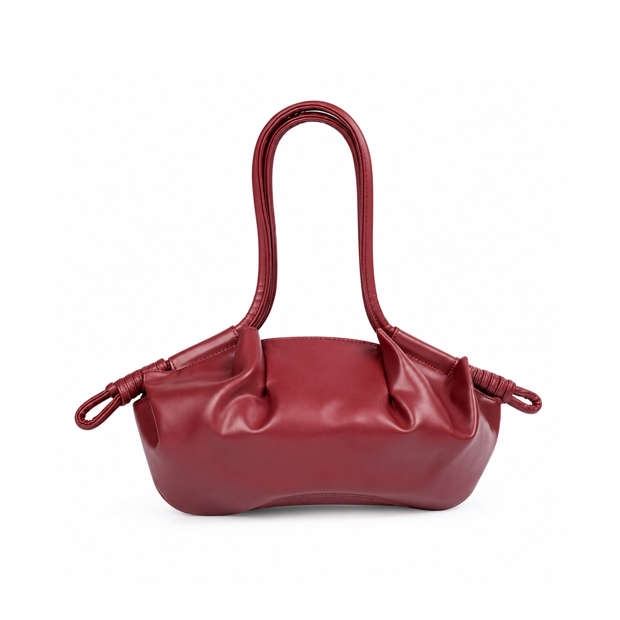 Ruched Slouchy Handbag – Burgundy Vegan Leather Top Handle Bag