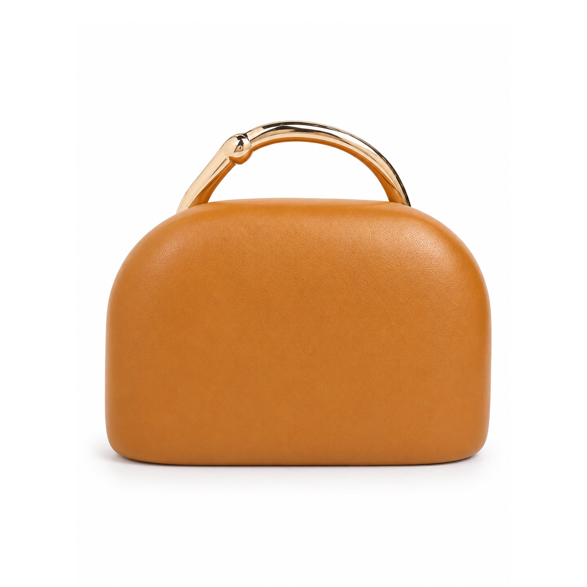 Sculptural Top-Handle Clutch – Amber Vegan Leather Bag with Gold Ring Handle